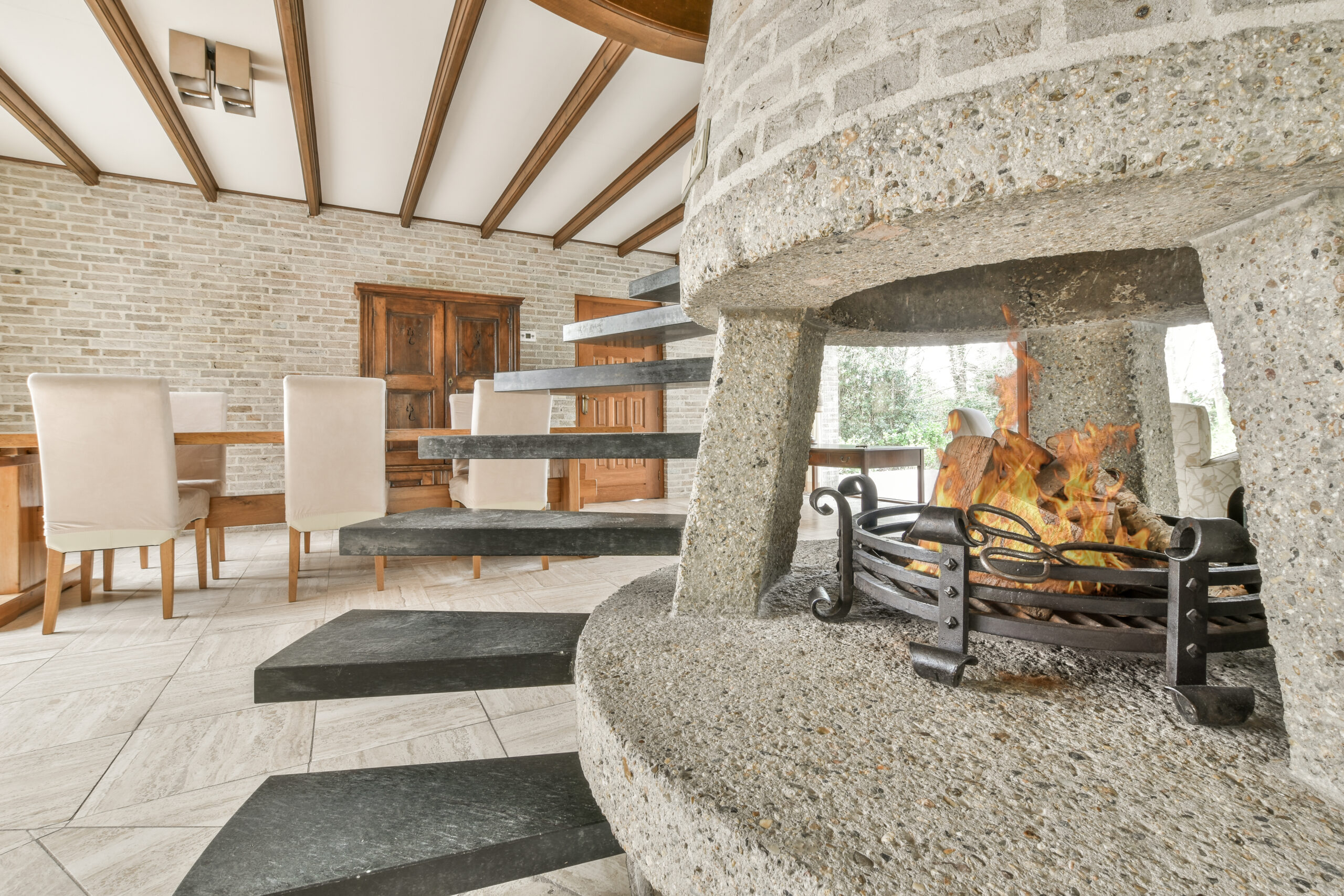 Cozy living room with fireplace in the middle 2025 02 10 12 57 58 utc